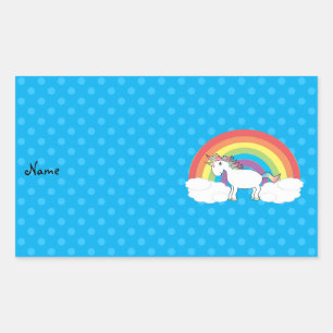Pegatina Rectangular Nombre personalizado de los puntos de polka azul d