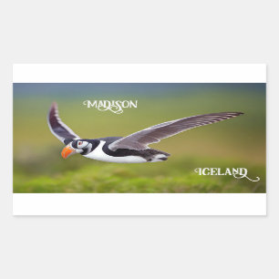 Pegatina Rectangular Nombre personalizado de Puffin de Islandia