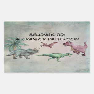 Pegatina Rectangular Nombre Personalizado Dino Dinosaurio Pegatinas Niñ