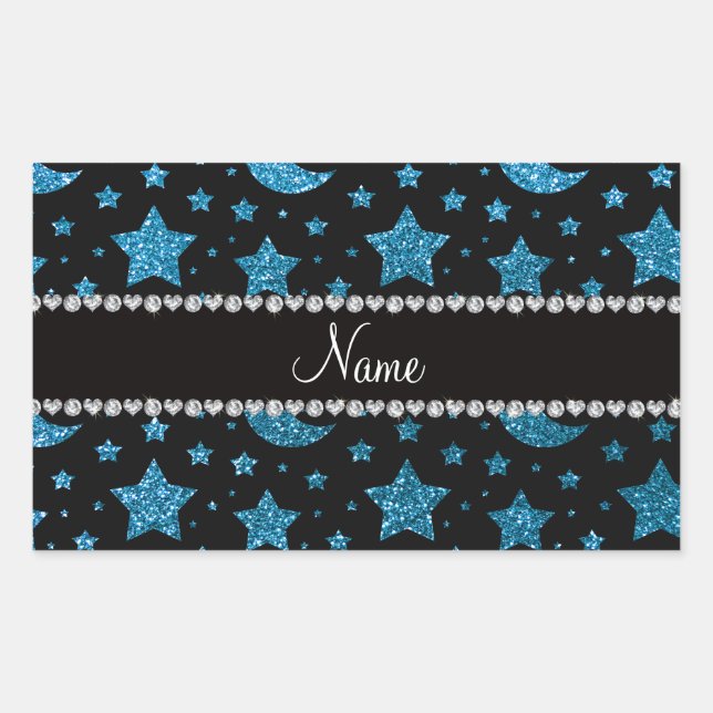 Pegatina Rectangular Nombre personalizado estrellas y lunas de purpurin (Anverso)