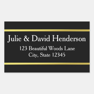 Pegatina Rectangular Nombre personalizado Faux Gold Border