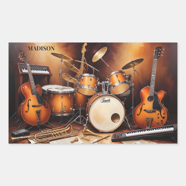 Pegatina Rectangular Nombre personalizado Instrumentos musicales (Anverso)