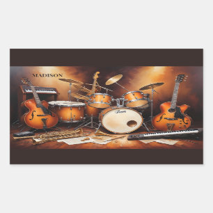 Pegatina Rectangular Nombre personalizado Instrumentos musicales