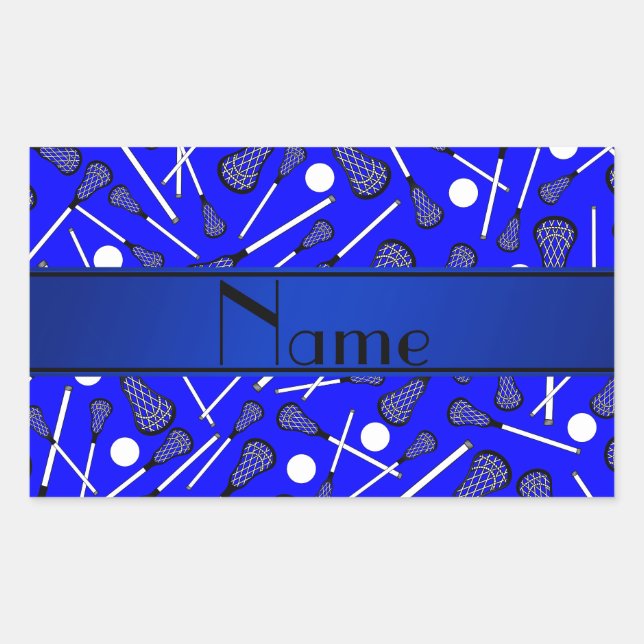 Pegatina Rectangular Nombre personalizado lacrosse azul (Anverso)