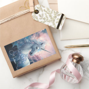 Pegatina Rectangular Nombre personalizado lindo unicornio