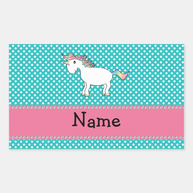 Pegatina Rectangular Nombre personalizado lindo unicornio (Anverso)