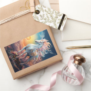 Pegatina Rectangular Nombre personalizado lindo unicornio
