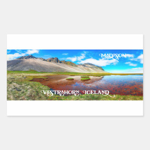 Pegatina Rectangular Nombre personalizado Montañas Vestrahorn, Islandia