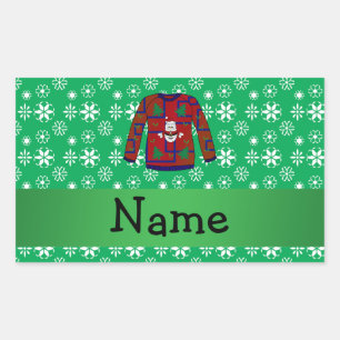 Pegatina Rectangular Nombre personalizado navidades feos suéter copo de