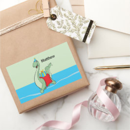 Pegatina Rectangular Nombre personalizado, niño, dinosaurio de cumpleañ