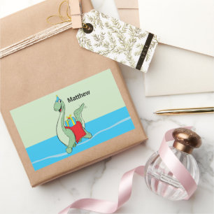 Pegatina Rectangular Nombre personalizado, niño, dinosaurio de cumpleañ