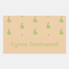 Pegatina Rectangular Nombre personalizado patrón de pera verde marrón