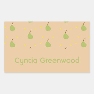 Pegatina Rectangular Nombre personalizado patrón de pera verde marrón