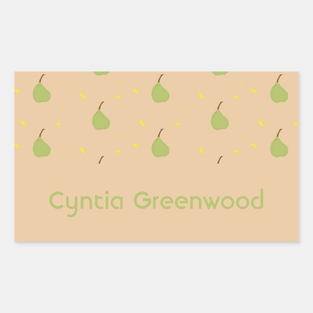 Pegatina Rectangular Nombre personalizado patrón de pera verde marrón (Anverso)