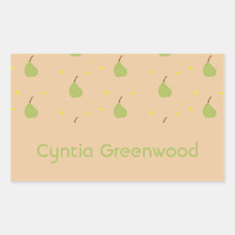 Pegatina Rectangular Nombre personalizado patrón de pera verde marrón