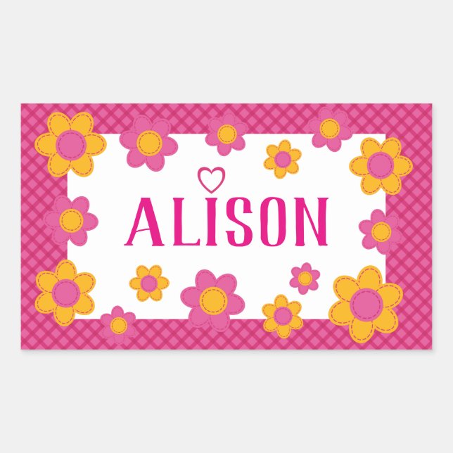 Pegatina Rectangular Nombre personalizado primavera de patrón de manto  (Anverso)
