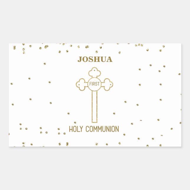 Pegatina Rectangular Nombre personalizado Primera cruz de oro de la com (Anverso)