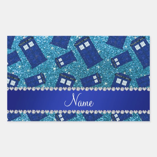 Pegatina Rectangular Nombre personalizado purpurina azul cielo caja de  (Anverso)