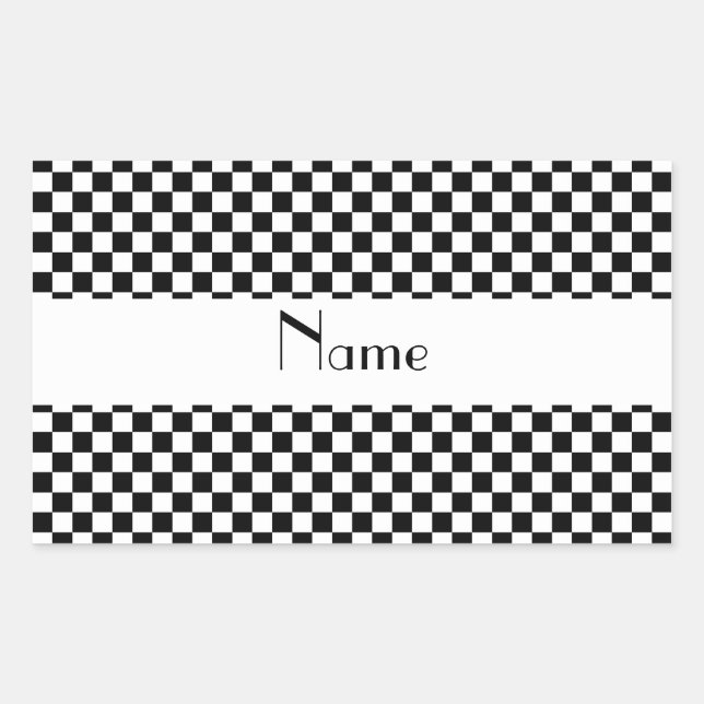 Pegatina Rectangular Nombre personalizado Verificadores en blanco y neg (Anverso)