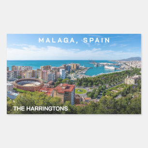 Pegatina Rectangular Nombre personalizado y texto Málaga España fotogra