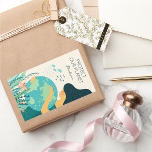 Pegatina Rectangular Nombre personalizado y texto Planeta Tierra Madre