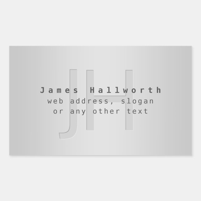 Pegatina Rectangular Nombre y lema modificable moderno | Gradiente gris (Anverso)