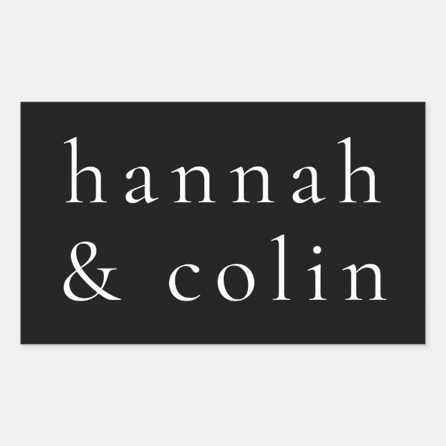 Pegatina Rectangular Nombres Negros Elegantes (Anverso)