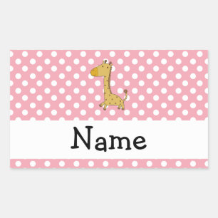Pegatina Rectangular Nombres personalizados giraffe puntos rosados de p