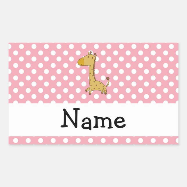 Pegatina Rectangular Nombres personalizados giraffe puntos rosados de p (Anverso)