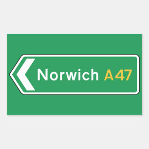 Pegatina Rectangular Norwich, Rótulo de carreteras del Reino Unido
