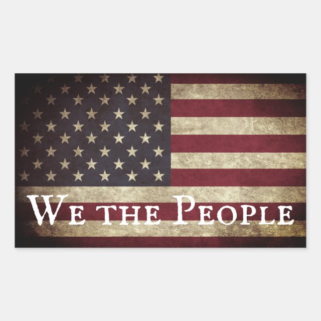 Pegatina Rectangular Nosotros el Pueblo Bandera Americana Vintage  (Anverso)
