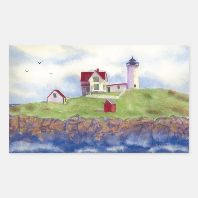 Pegatina Rectangular Nubble Light House York Maine (Anverso)