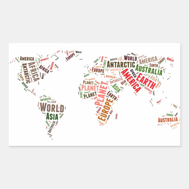 Pegatina Rectangular Nube de palabras del mapa mundial (Anverso)