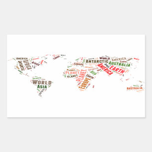 Pegatina Rectangular Nube de palabras del mapa mundial