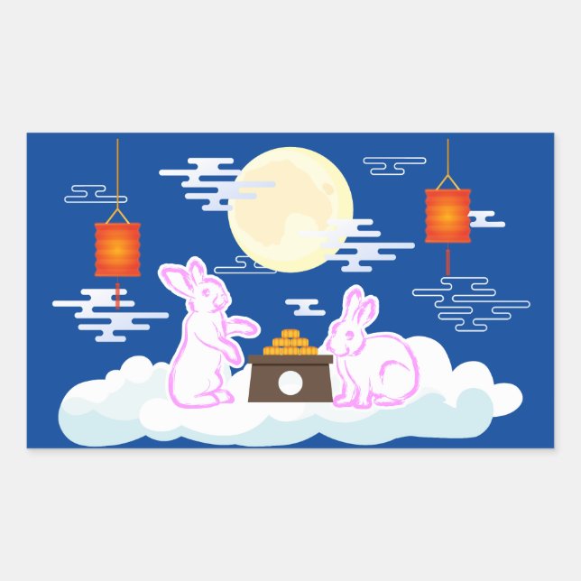 Pegatina Rectangular Nubes de torta lunar en el festival de mediados de (Anverso)
