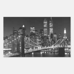 Pegatina Rectangular Nueva York en blanco y negro