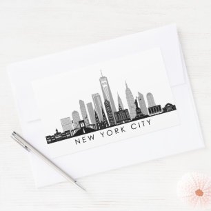 Pegatina Rectangular NUEVA YORK Manhatten USA Skyline Silhouette