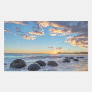 Pegatina Rectangular Nueva Zelanda, Isla del Sur, Cañones de Moeraki