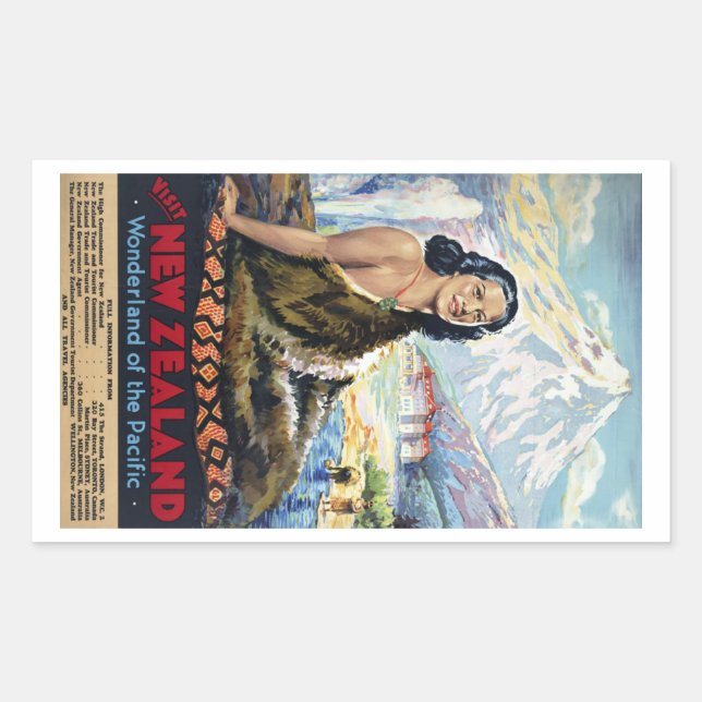 Pegatina Rectangular Nueva Zelanda: País de las maravillas del Pacífico (Anverso)