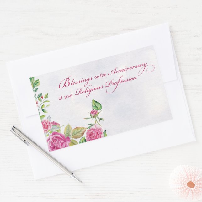 Pegatina Rectangular Nun Aniversario de la profesión religiosa rosas ro (Sobre)