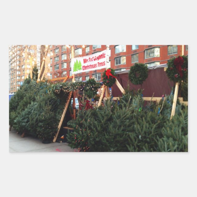 Pegatina Rectangular NYC Árboles de Navidad Orgánicos Árboles Pegatinas (Anverso)