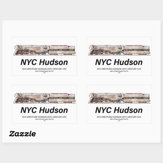 Pegatina Rectangular NYC Dreyfuss Hudson Steam Locomotive. Profile (Hoja)