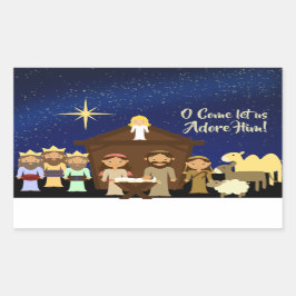Pegatina Rectangular O Venga Adorémoslo, Navidades Natividad
