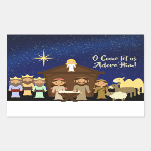 Pegatina Rectangular O Venga Adorémoslo, Navidades Natividad