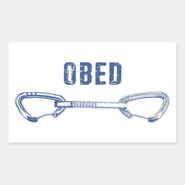 Pegatina Rectangular Obed Quickdraw para escalada en roca (Anverso)