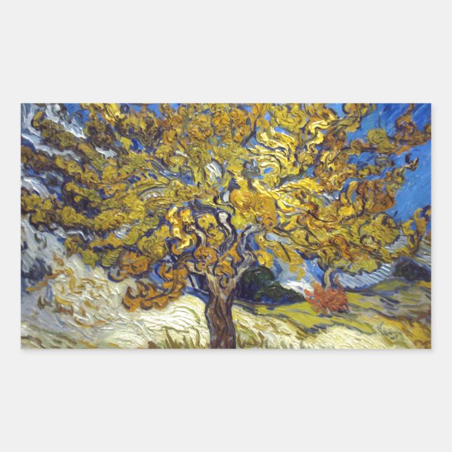 Pegatina Rectangular Obra Maestra del Árbol de Moras de Van Gogh (Anverso)