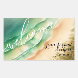 Pegatina Rectangular Ocean Beach Watercolor Summer Sun