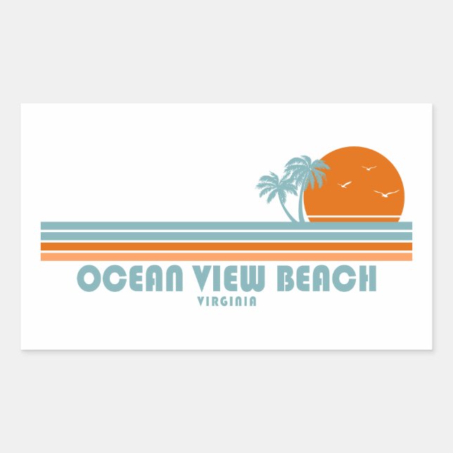 Pegatina Rectangular Ocean View Beach Virginia Sun Palm Trees (Anverso)