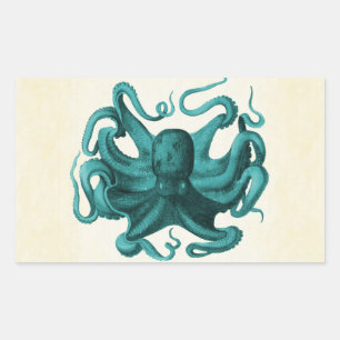 Pegatina Rectangular Octopus vintage