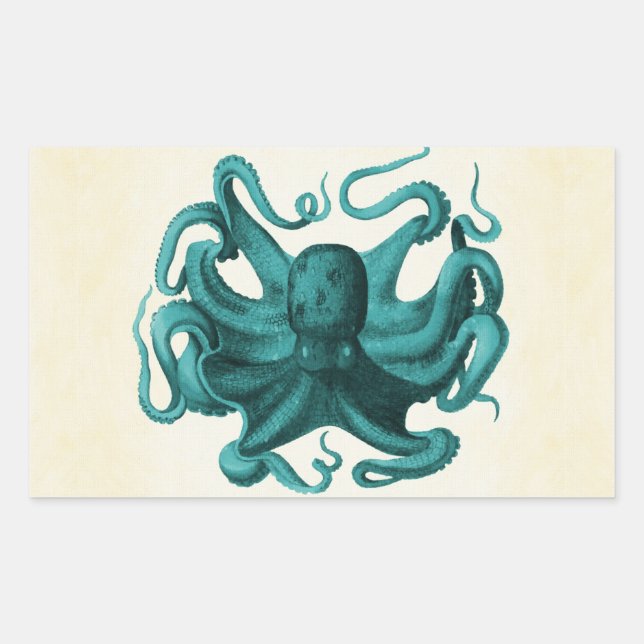 Pegatina Rectangular Octopus vintage (Anverso)